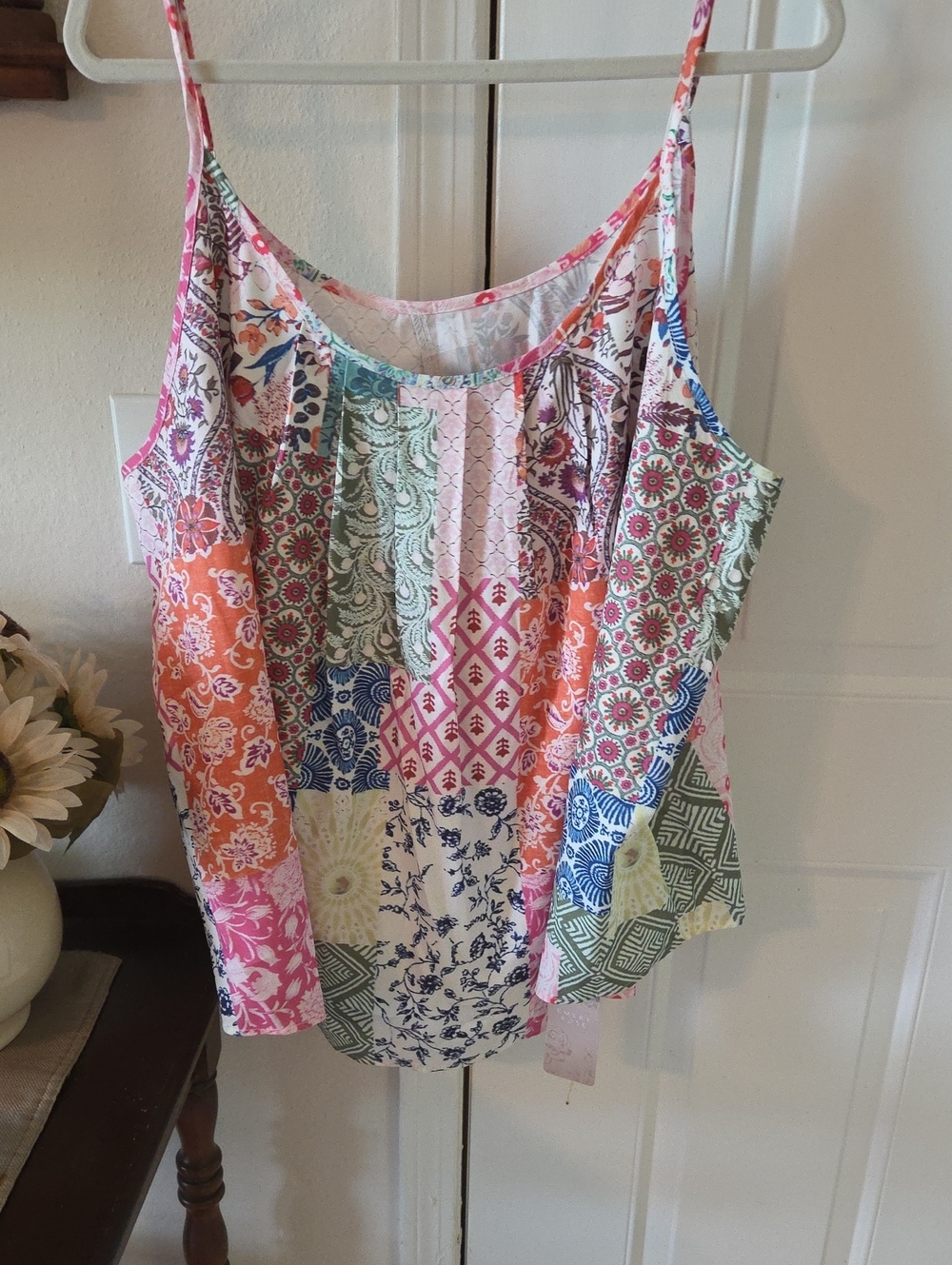 Patchwork Print Spaghetti-Strap Camisole in Multi-Color